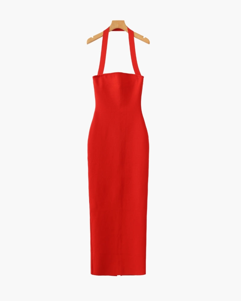 Elegant Halter Neck Fitted Maxi Dress