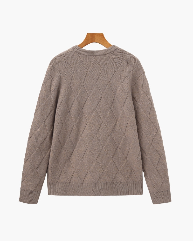 Diamond Pattern Knit Crew Sweater