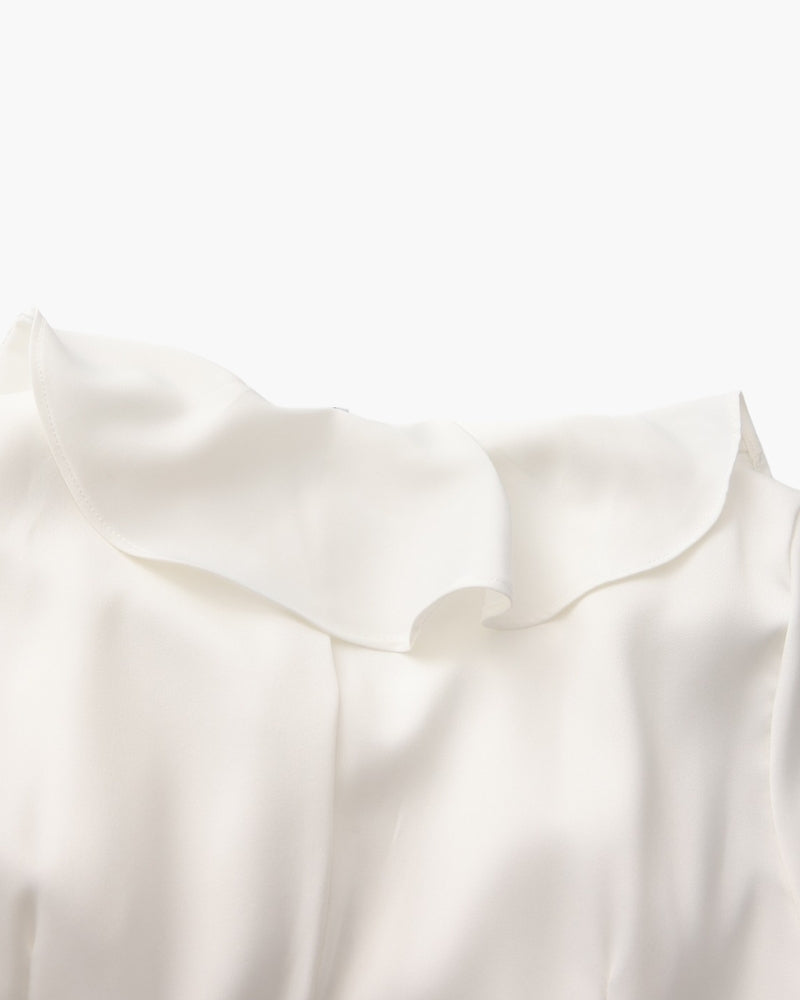 Ruffled Midi Dress with Pearl Buttons