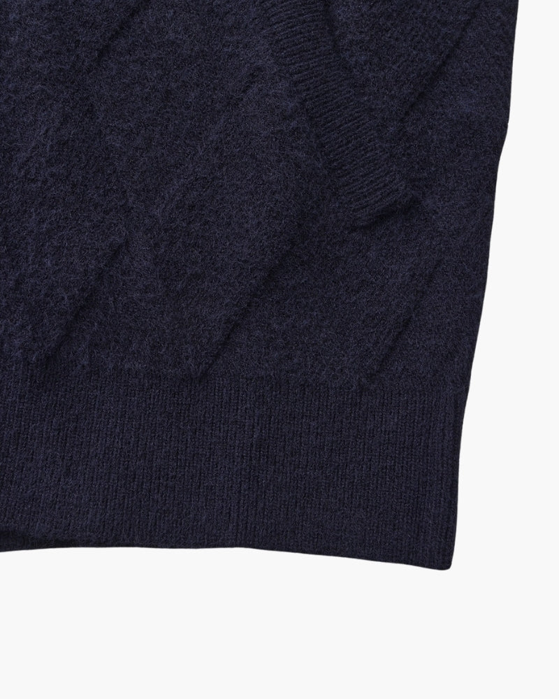 Classic Diamond Knit Zip-Up Cardigan