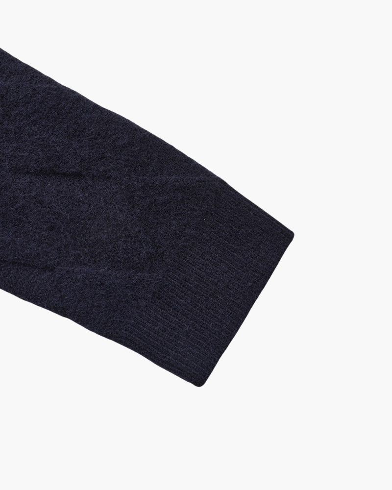 Classic Diamond Knit Zip-Up Cardigan