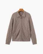Classic Diamond Knit Zip-Up Cardigan