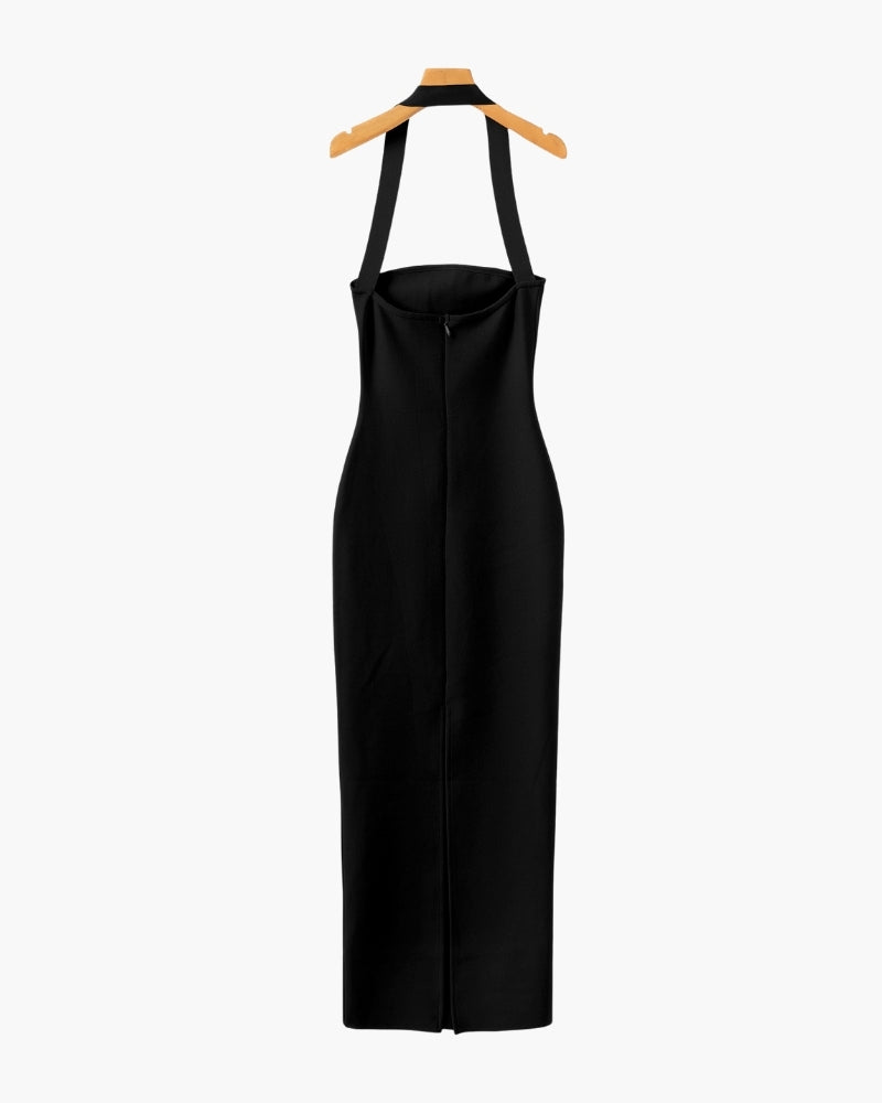 Elegant Halter Neck Fitted Maxi Dress