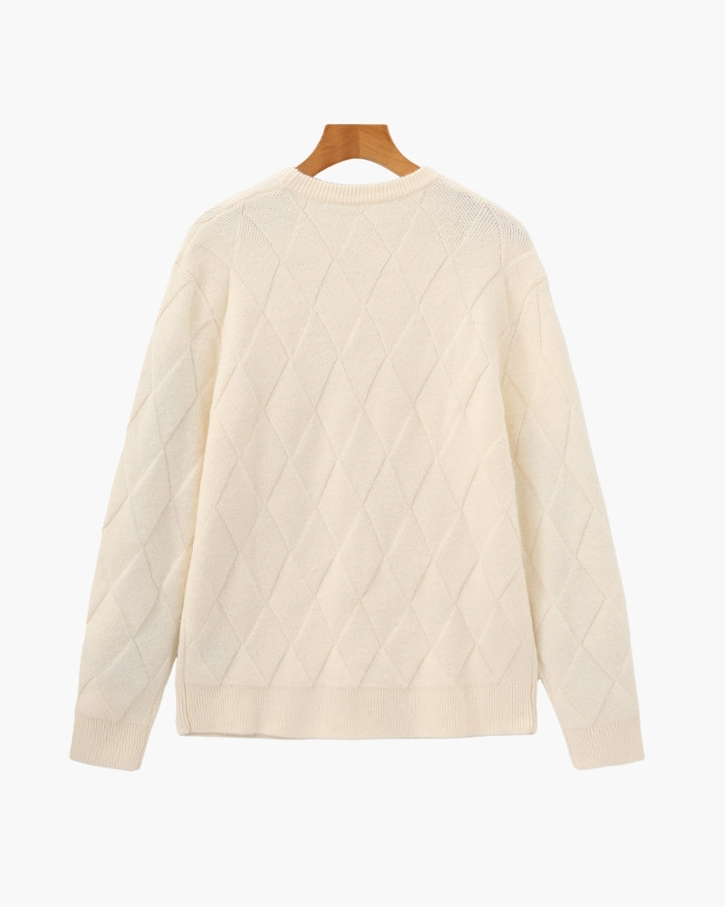 Diamond Pattern Knit Crew Sweater