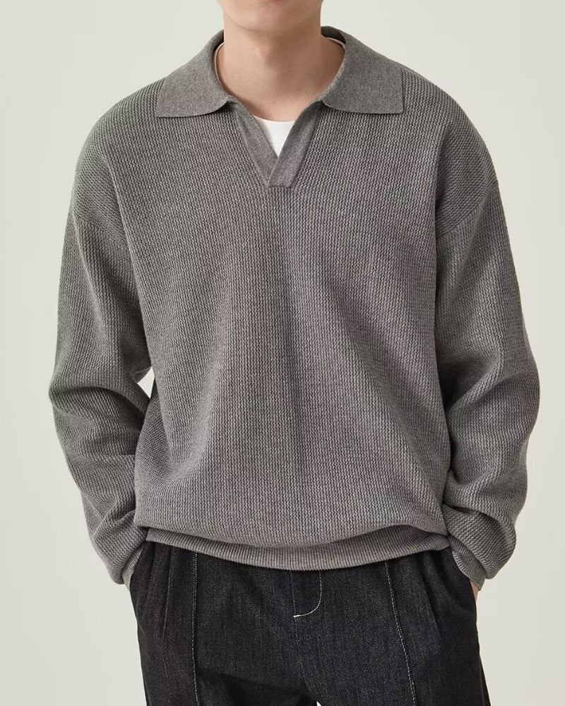 Textured Knit Polo Sweater Design
