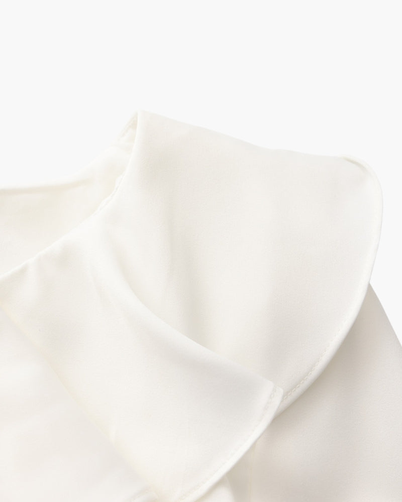 Ruffled Midi Dress with Pearl Buttons