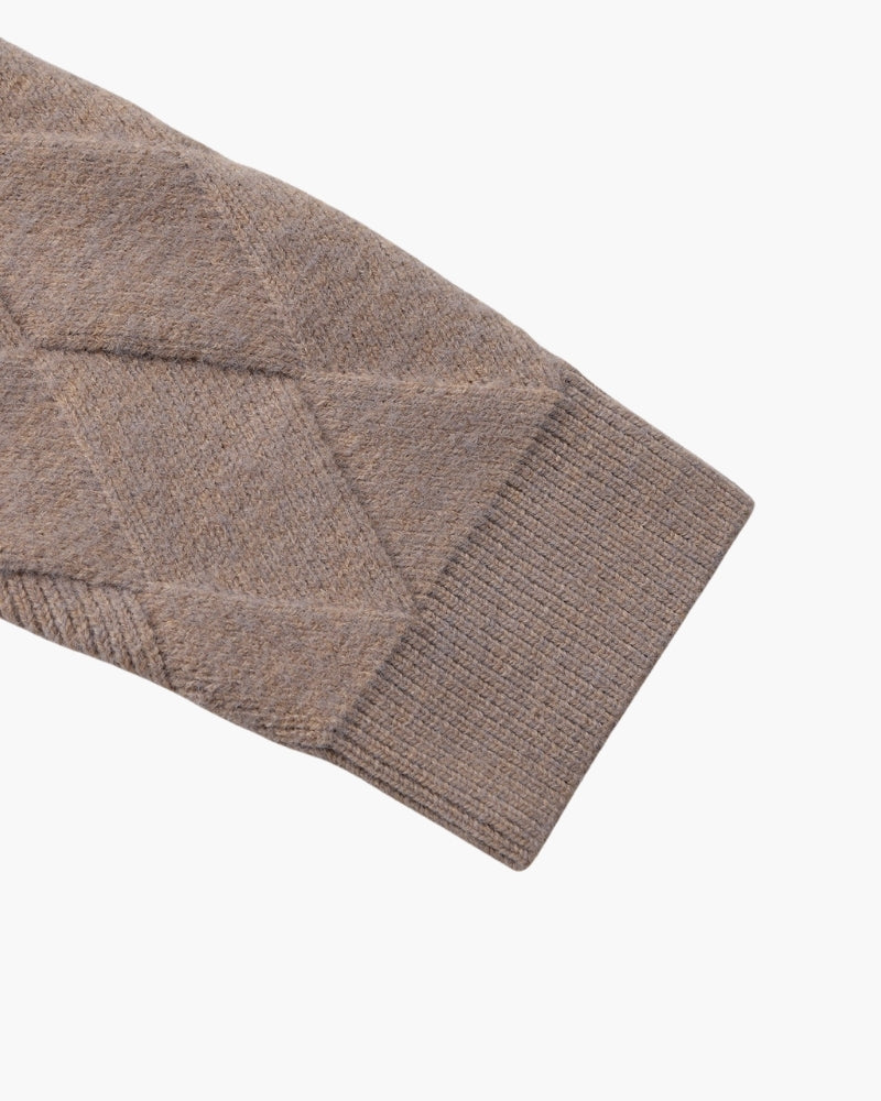 Classic Diamond Knit Zip-Up Cardigan