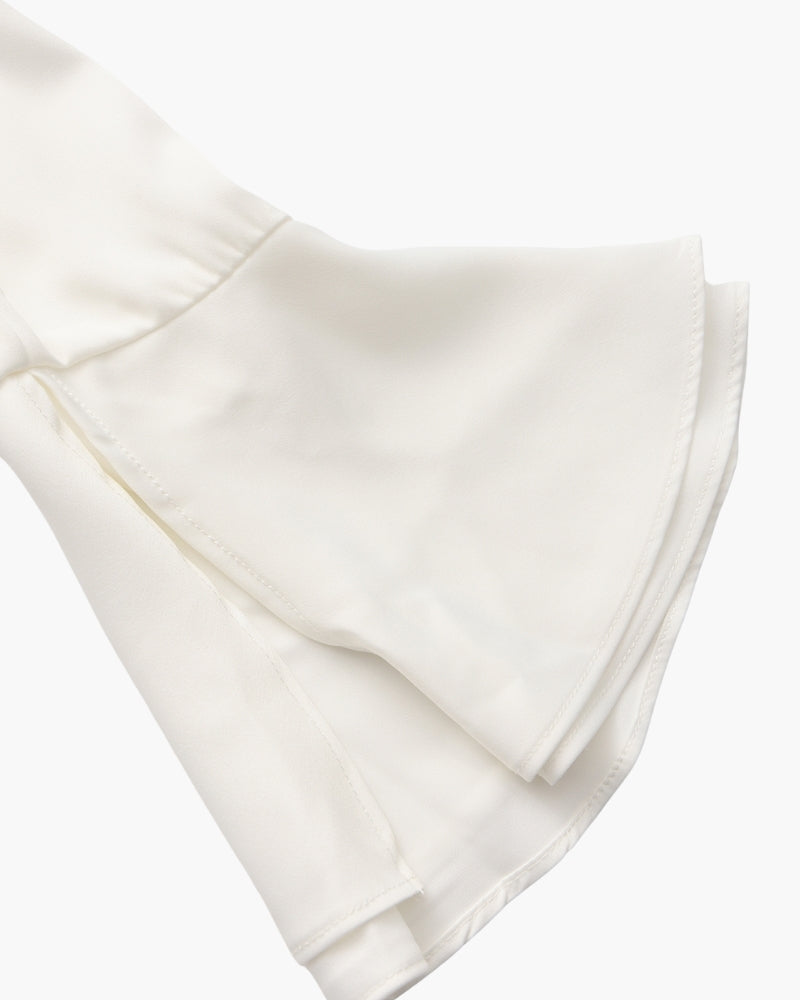 Ruffled Midi Dress with Pearl Buttons