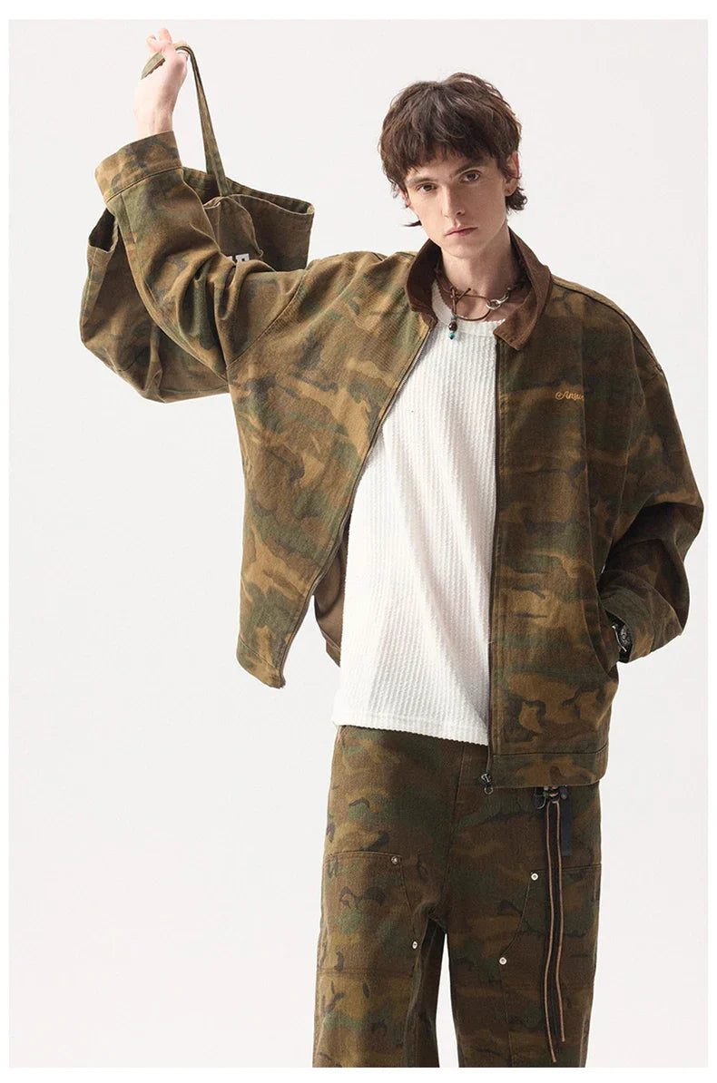 ANSWER ME Vintage Look Camo Workwear Jacket