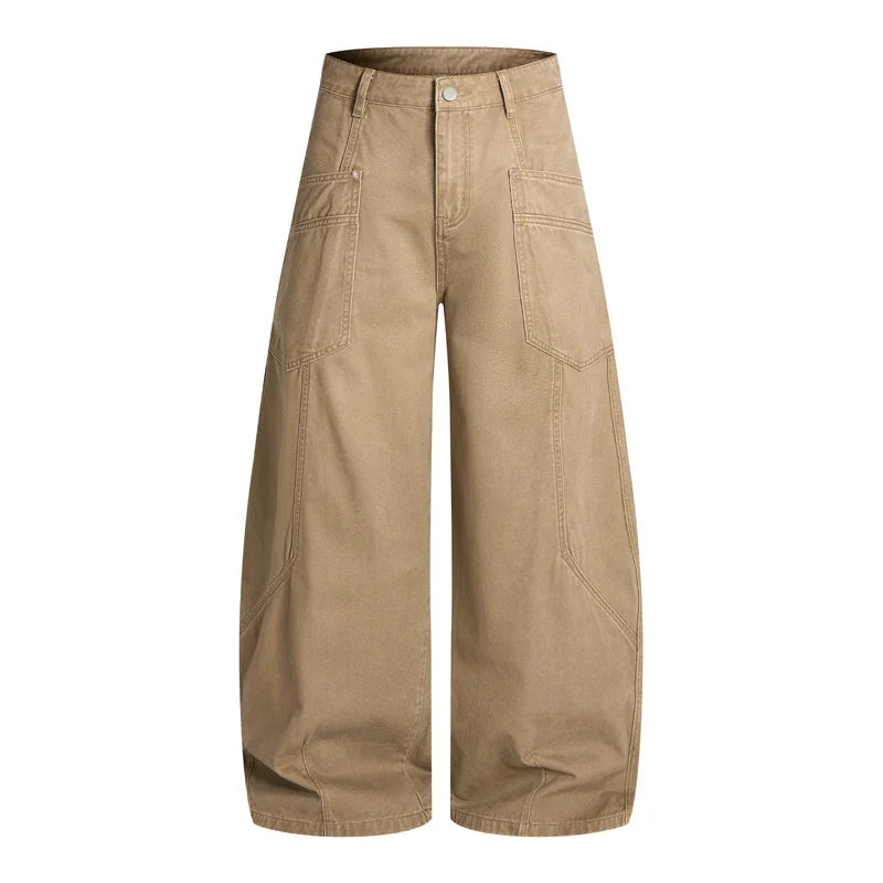 Balloon Leg Washed Twill Trousers