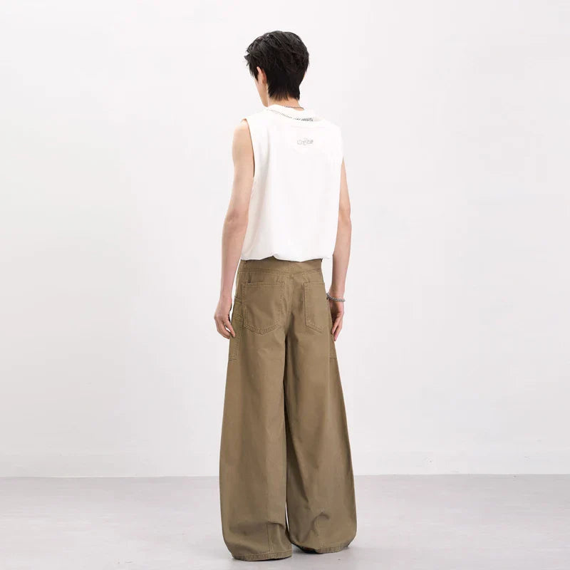 Balloon Leg Washed Twill Trousers