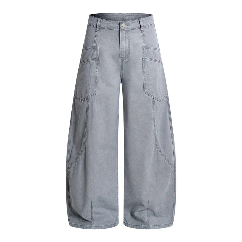 Balloon Leg Washed Twill Trousers