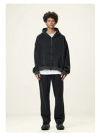 Essential Boxy Crop Washed Zip-Up Hoodie