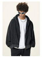Essential Boxy Crop Washed Zip-Up Hoodie