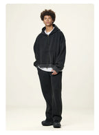 Essential Boxy Crop Washed Zip-Up Hoodie
