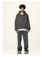 Essential Boxy Crop Washed Zip-Up Hoodie