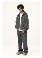Essential Boxy Crop Washed Zip-Up Hoodie