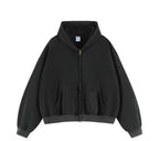 Essential Boxy Crop Washed Zip-Up Hoodie
