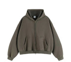 Essential Boxy Crop Washed Zip-Up Hoodie