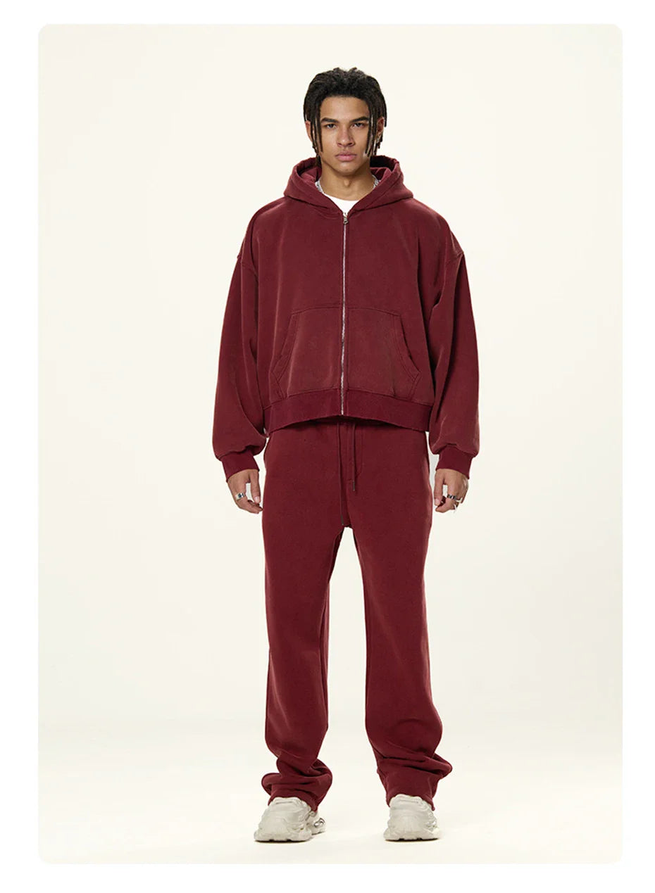 Essential Boxy Crop Washed Zip-Up Hoodie