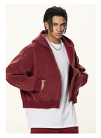 Essential Boxy Crop Washed Zip-Up Hoodie