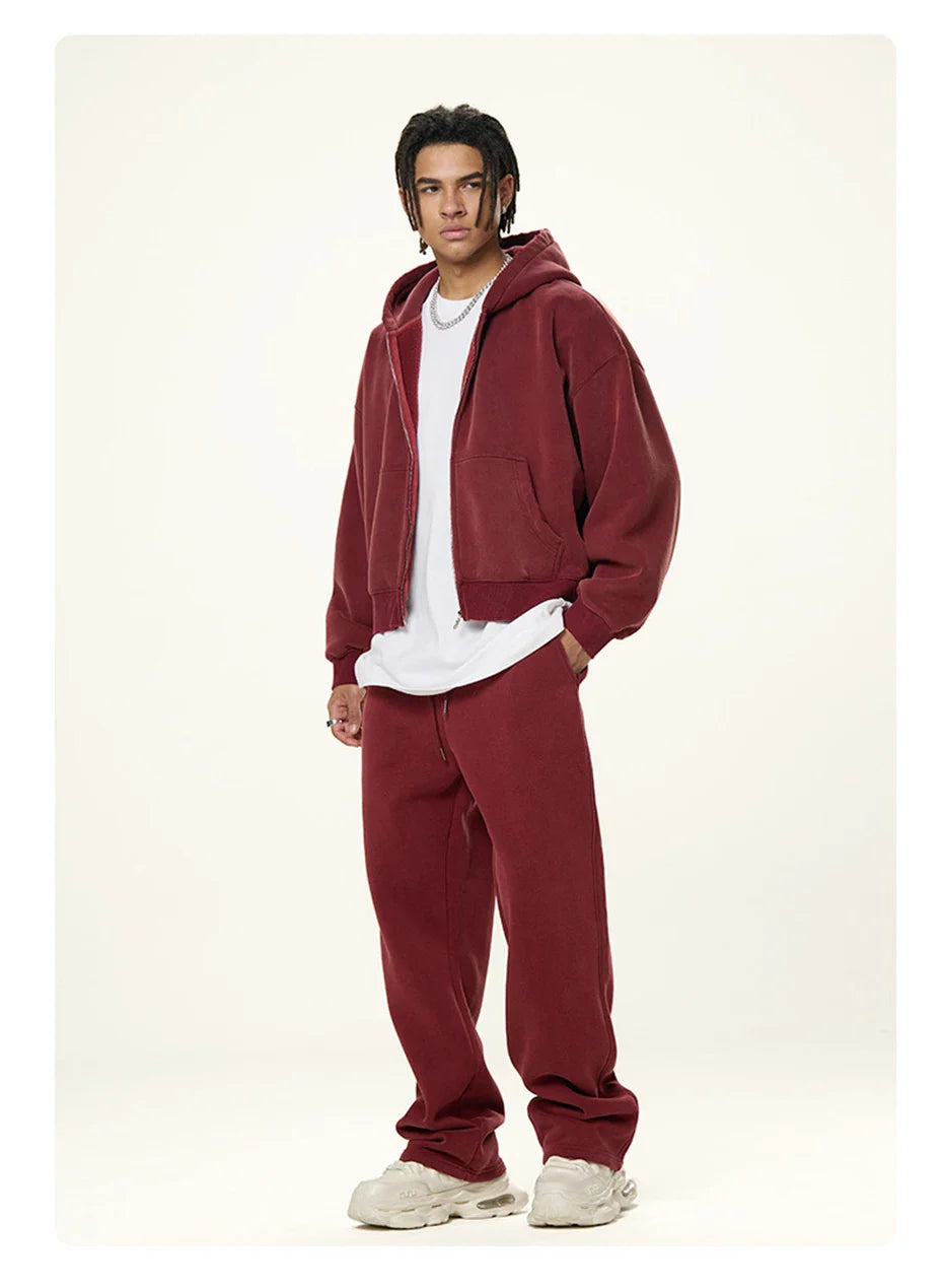 Essential Boxy Crop Washed Zip-Up Hoodie