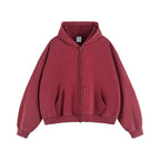 Essential Boxy Crop Washed Zip-Up Hoodie