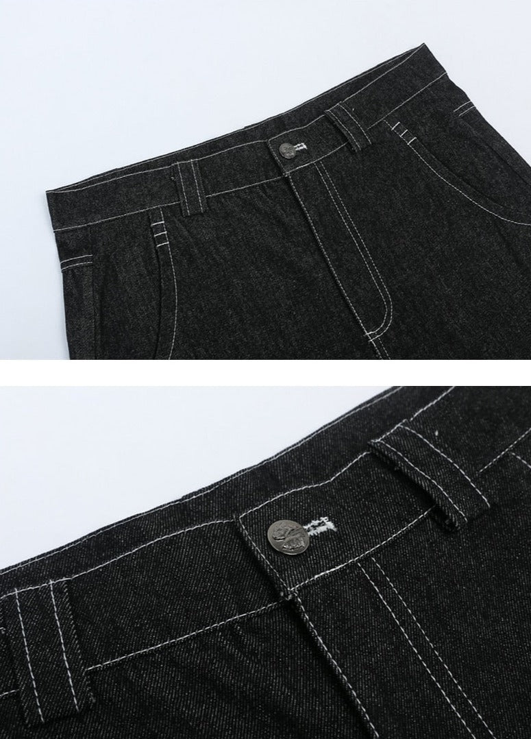 '90's New York' Contrast Stitch Denim Shorts