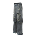Double Layer Destructed Denim Jeans