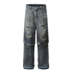 Double Layer Destructed Denim Jeans