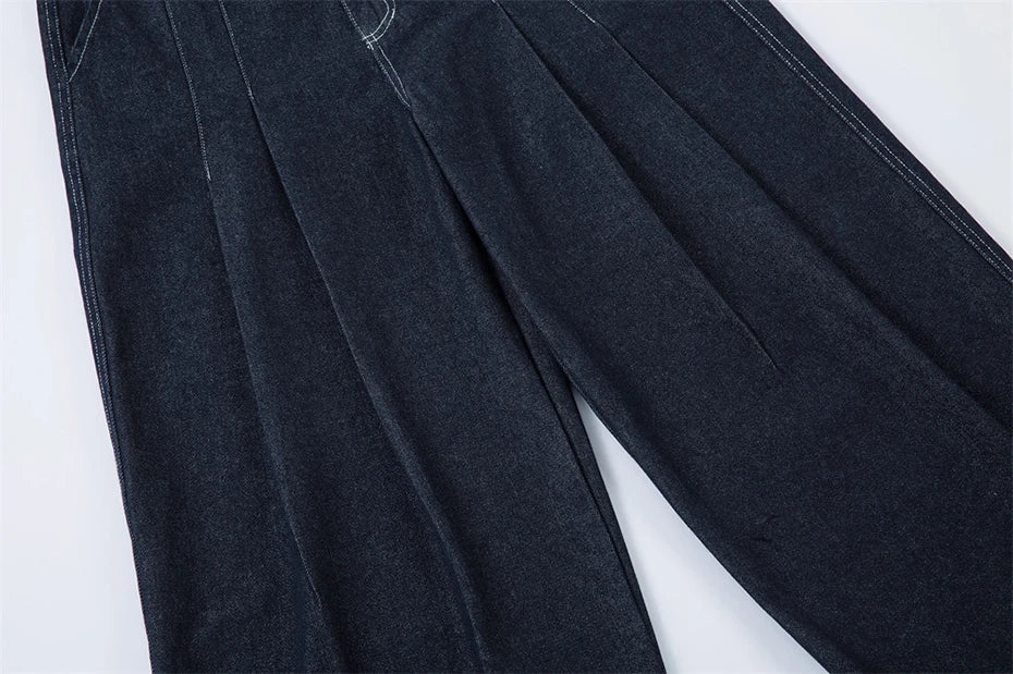 Double Pleat Dark Rinse Barrel Jeans