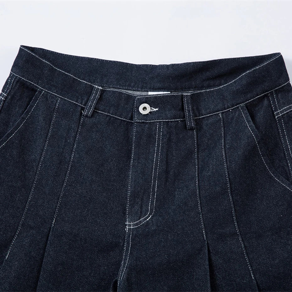 Double Pleat Dark Rinse Barrel Jeans
