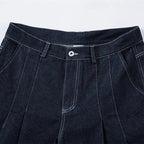 Double Pleat Dark Rinse Barrel Jeans