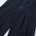 Double Pleat Dark Rinse Barrel Jeans