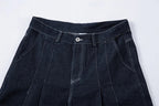 Double Pleat Dark Rinse Barrel Jeans