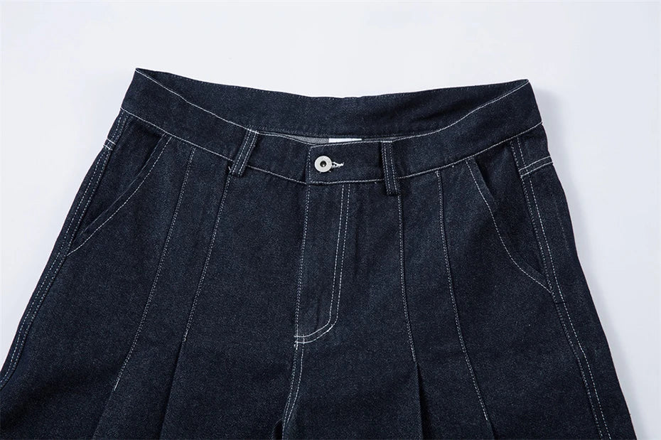 Double Pleat Dark Rinse Barrel Jeans