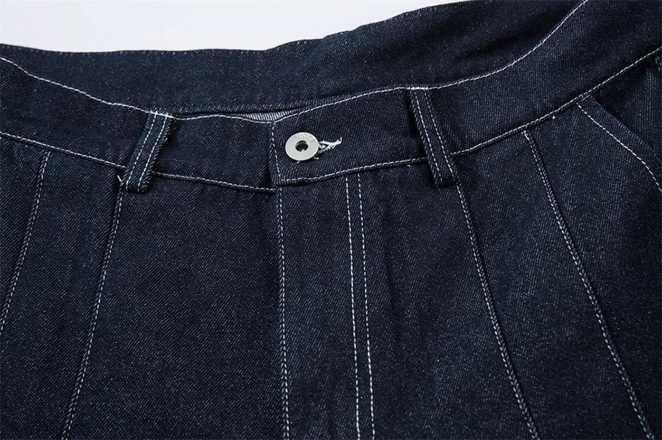 Double Pleat Dark Rinse Barrel Jeans