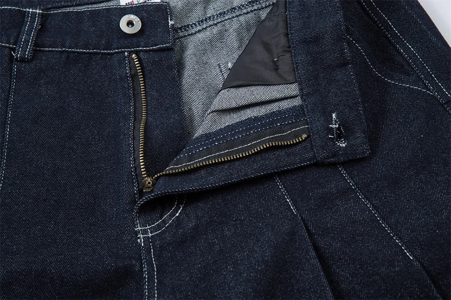 Double Pleat Dark Rinse Barrel Jeans