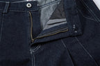 Double Pleat Dark Rinse Barrel Jeans