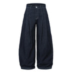 Double Pleat Dark Rinse Barrel Jeans
