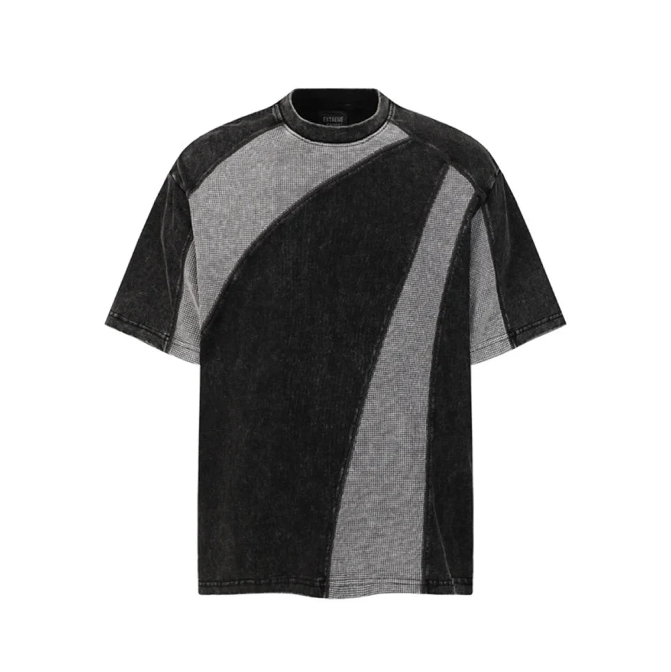 EXTREME CAUSE Textured Panel Acid Wash T-Shirt
