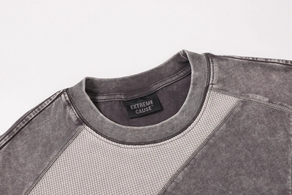 EXTREME CAUSE Textured Panel Acid Wash T-Shirt
