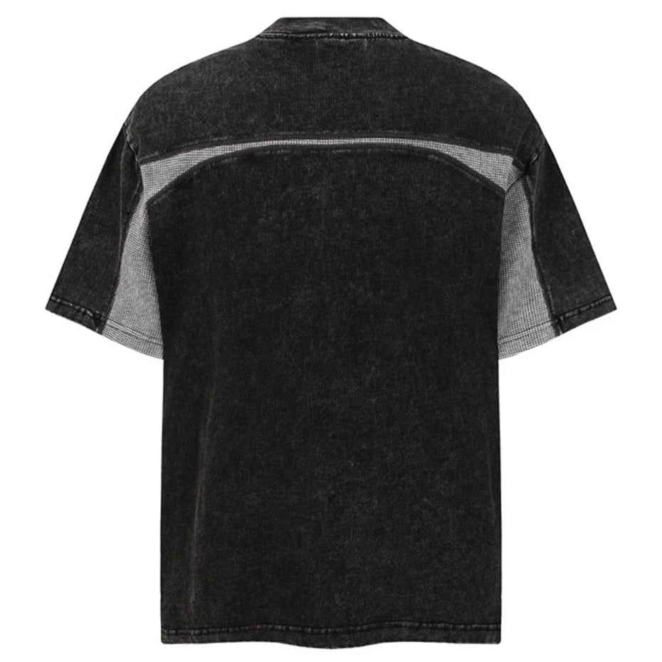 EXTREME CAUSE Textured Panel Acid Wash T-Shirt