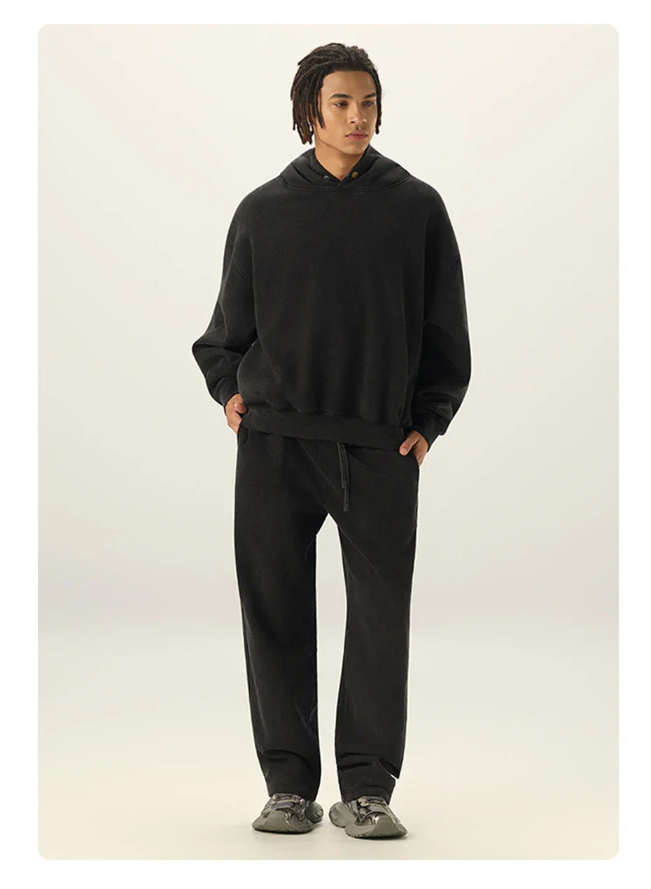 Essential Vintage Wash Button Neck Hoodie