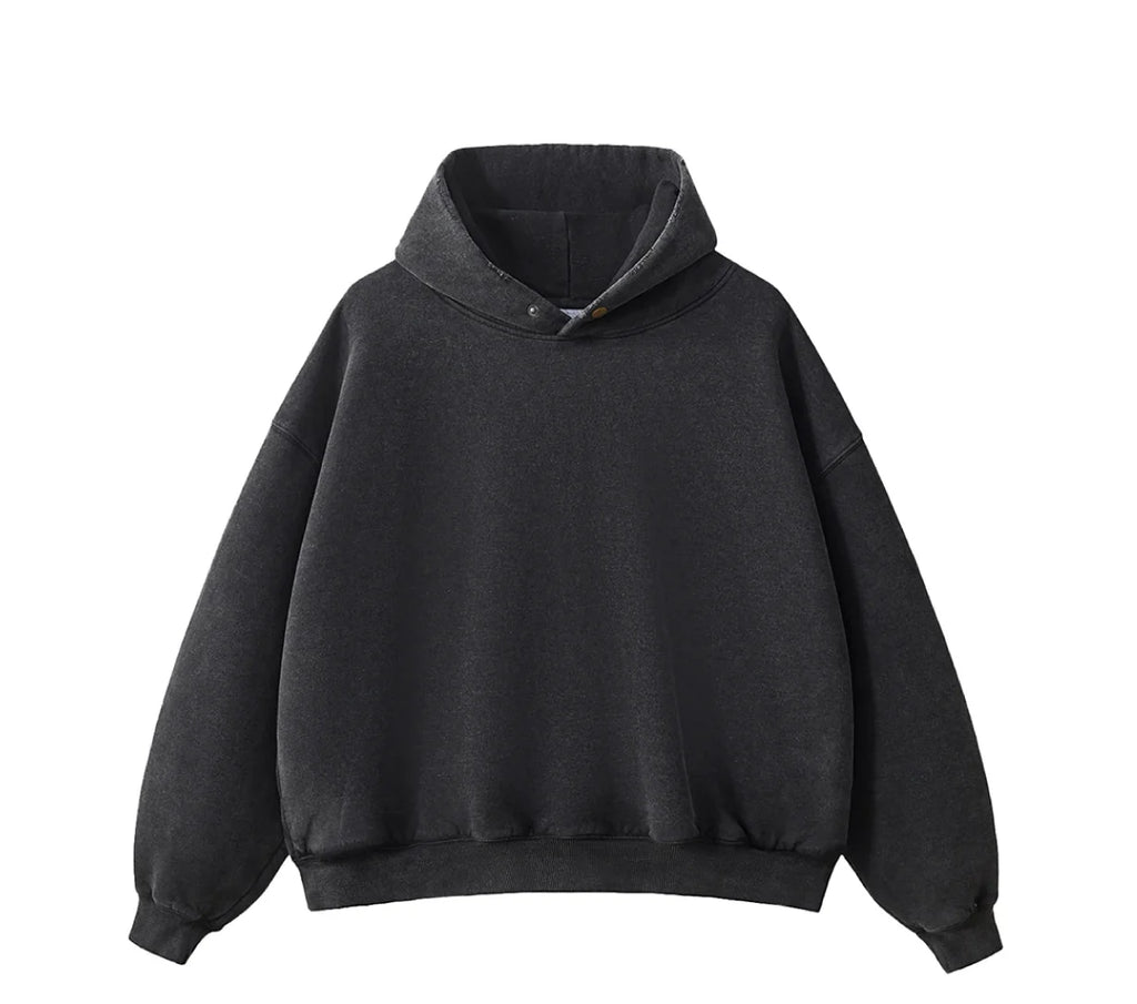 Essential Vintage Wash Button Neck Hoodie