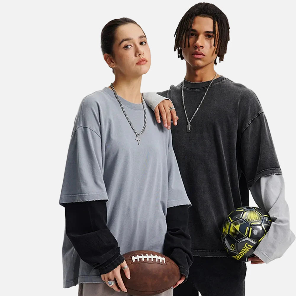 Essential Vintage Wash Double Layer Long Sleeve