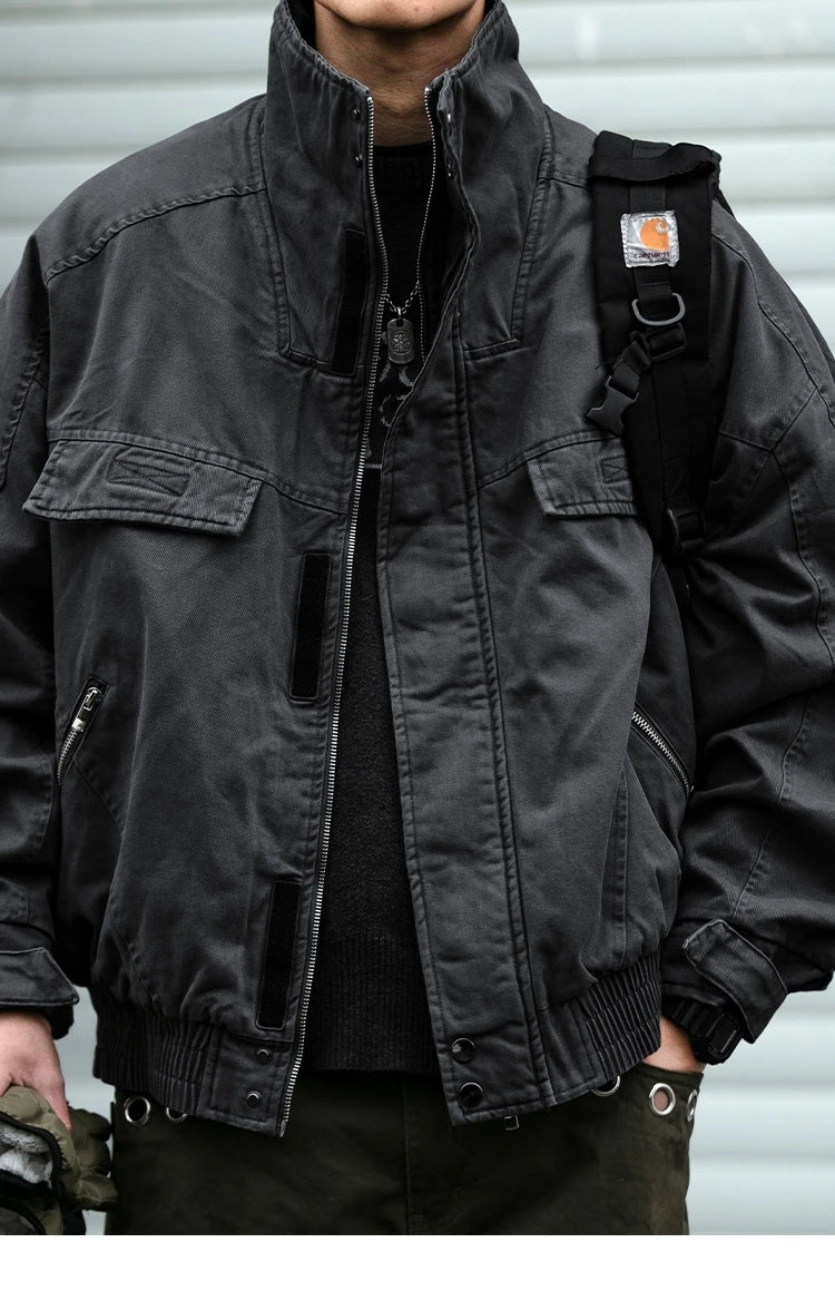 Fleece Lined Funnel Neck Twill Jacket