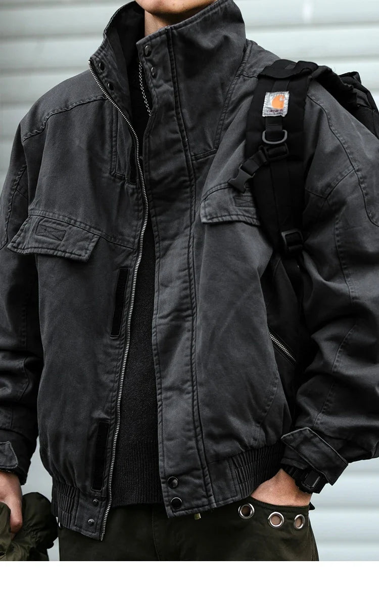 Fleece Lined Funnel Neck Twill Jacket