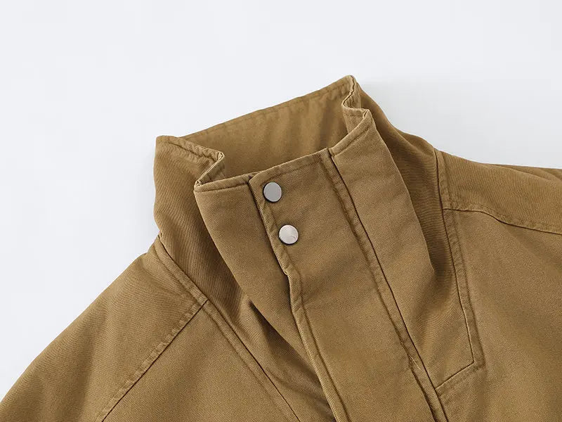 Fleece Lined Funnel Neck Twill Jacket