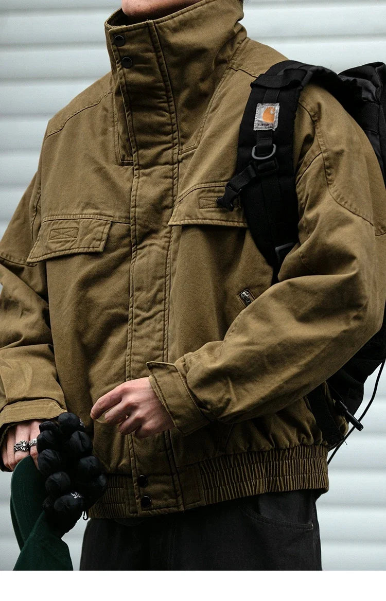 Fleece Lined Funnel Neck Twill Jacket